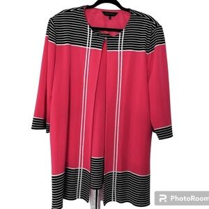 Ming Wang Long Cardigan In Coral, Black and White size 1X